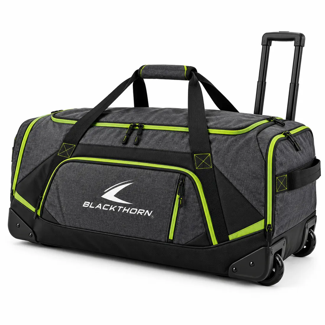 Blue Line Lime Hockey Trolley Bag in grey and lime with pull handle, hockey bag with telescopic handle