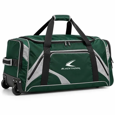 Breakaway Green Wheeled Hockey Bag in forest green and silver grey with white piping, OEM wheeled hockey bag
