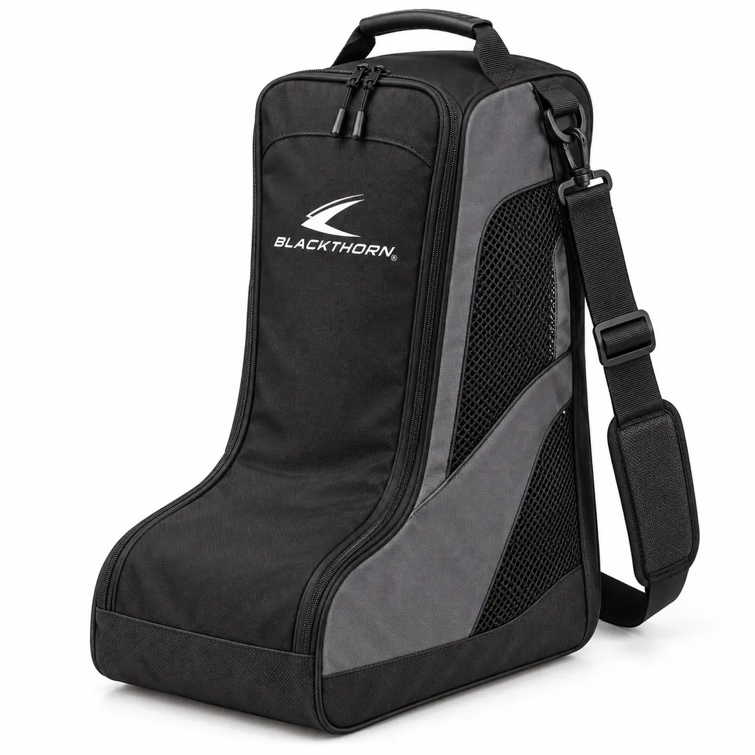 Carbon Toecap Safety Boot Bag, three-quarter view, black and grey wholesale safety boot bag with mesh vent panel