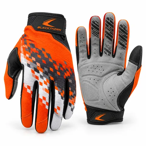 Checkpoint Pixel team MX gloves, orange, grey and white pixel pattern, team motocross gloves supplier