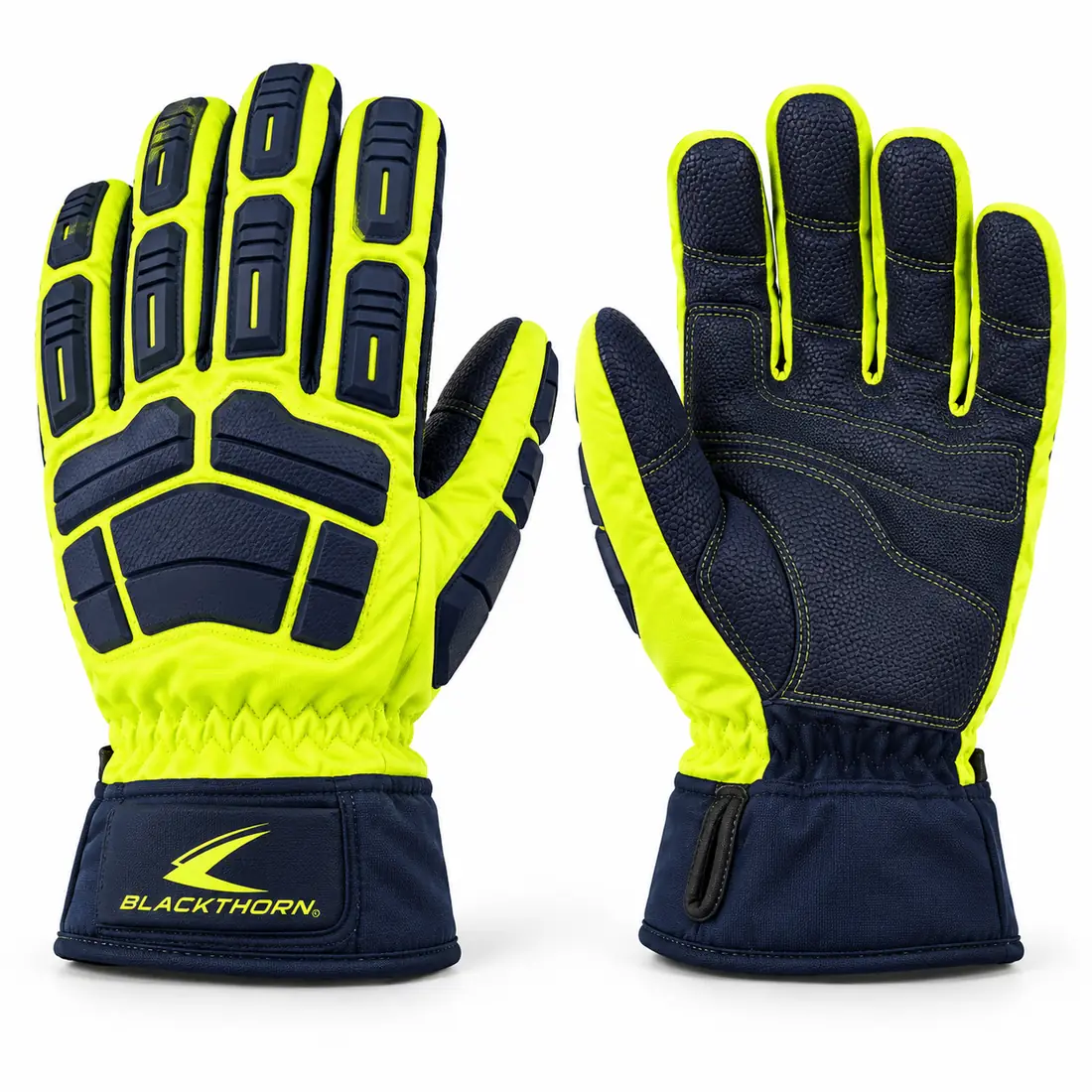 Dockside Fluo impact work gloves, fluo yellow with navy TPR guards and navy palm, OEM thermal impact gloves