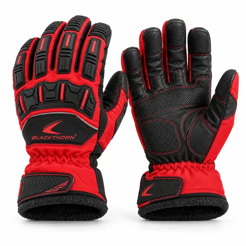 Foundry Red thermal impact gloves, red with black TPR guards and black palm, thermal impact work gloves supplier