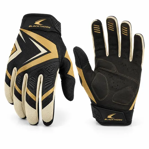 Gatedrop Gold sublimated MX gloves in black with gold and sand chevrons, black palm, custom sublimated MX gloves