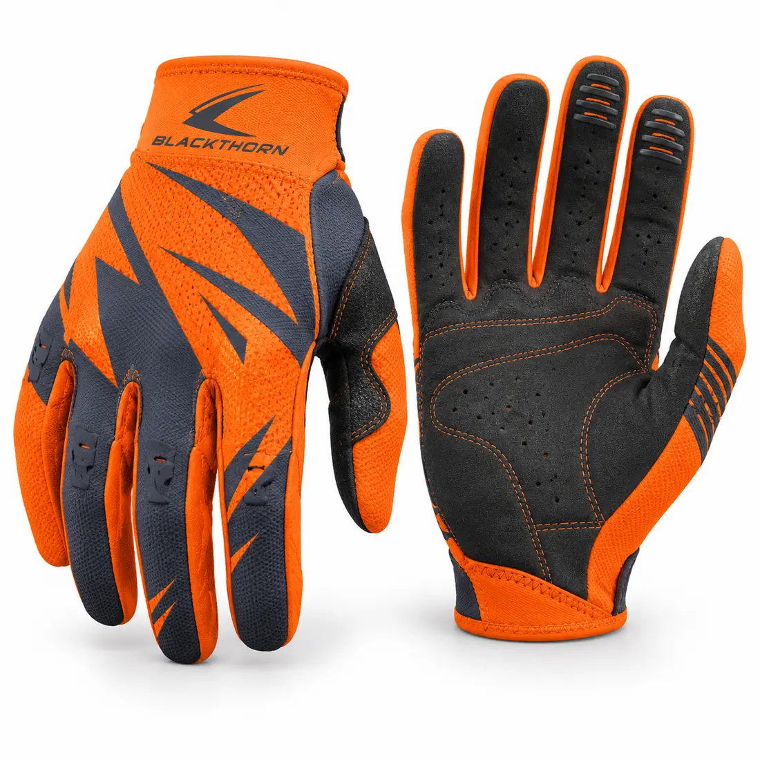 Holeshot Ember race MX gloves, orange and charcoal back with black suede palm, lightweight MX gloves manufacturer
