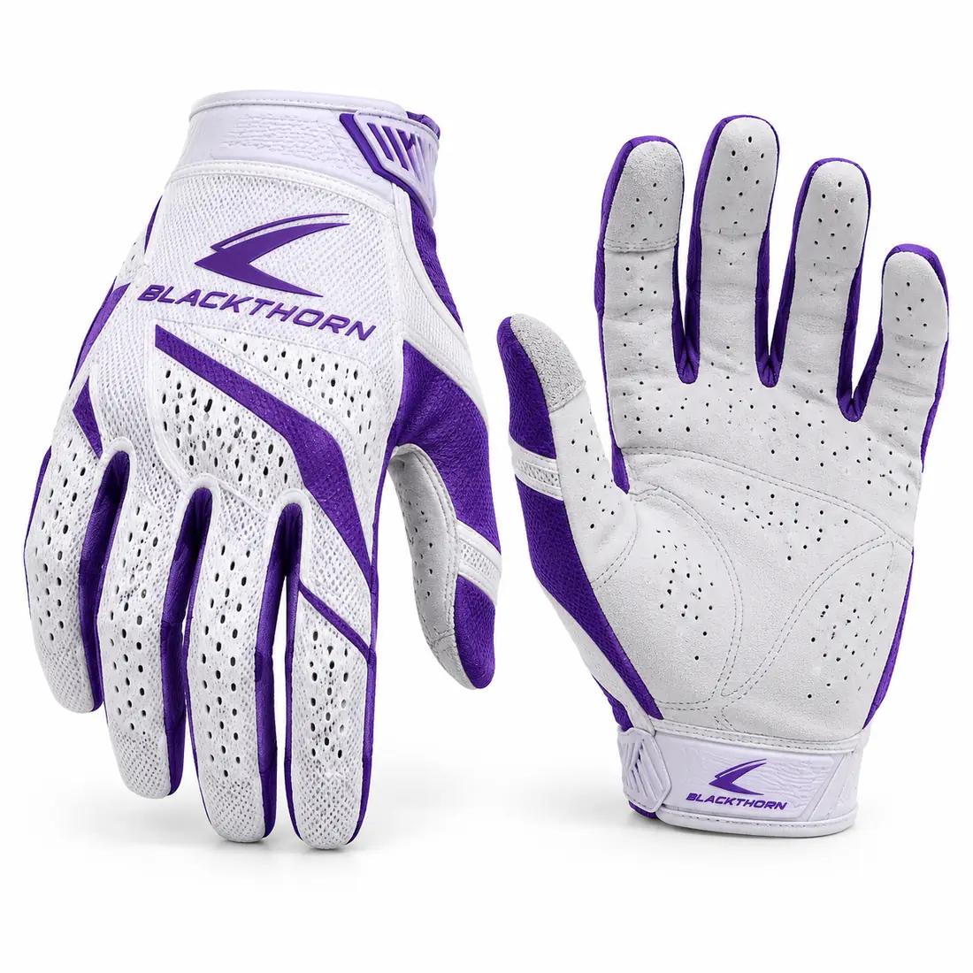 Iris Tabletop white and purple women's MX gloves, back and perforated palm view, custom women's MX gloves
