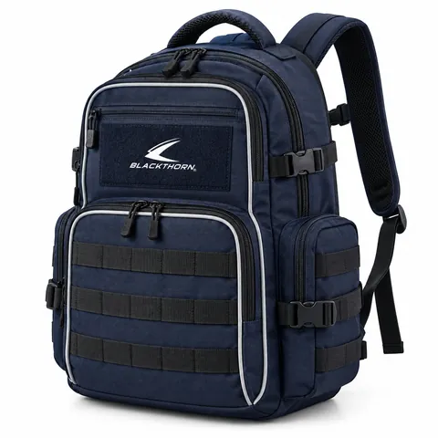 Navy Sentinel Duty Backpack, three-quarter view, navy security duty backpack with reflective piping