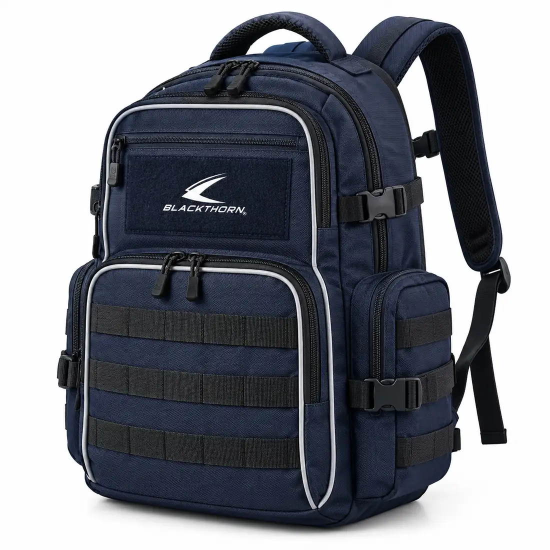 Navy Sentinel Duty Backpack, three-quarter view, navy security duty backpack with reflective piping