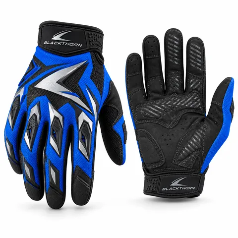 Piston Steel armoured MX gloves, royal blue and black with silver TPR guards, wholesale motocross gloves