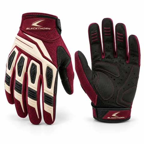 Pitlane Bordeaux armoured MX gloves in maroon and cream with TPR guards, private label motocross gloves