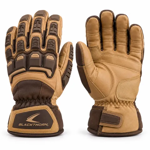 Ranchhand Tan impact work gloves in tan and brown with brown TPR guards and tan palm, impact work gloves factory
