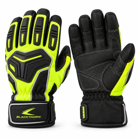 Rigline Hi-Vis thermal impact gloves in fluo yellow with black TPR and reflective trim, impact work gloves maker