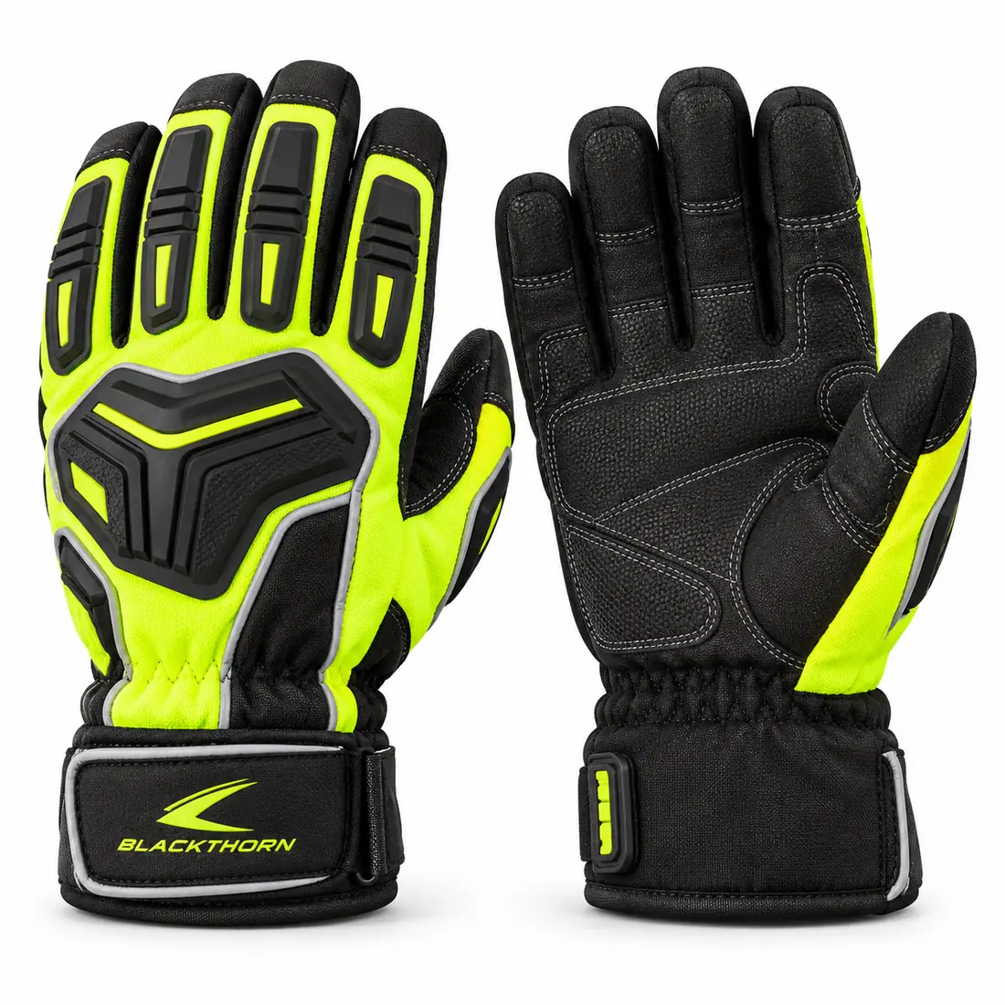 Rigline Hi-Vis thermal impact gloves in fluo yellow with black TPR and reflective trim, impact work gloves maker