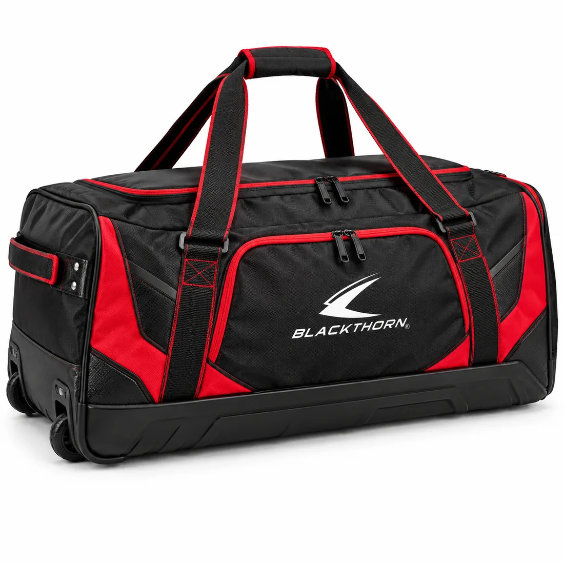 Rinkside Red Wheeled Hockey Bag in black and red with wheels and straps, wheeled ice hockey bag manufacturer