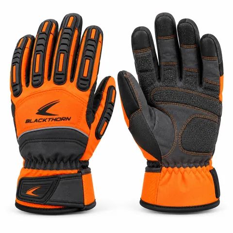 Roughneck Orange impact work gloves, hi-vis orange with black TPR guards, wholesale insulated work gloves