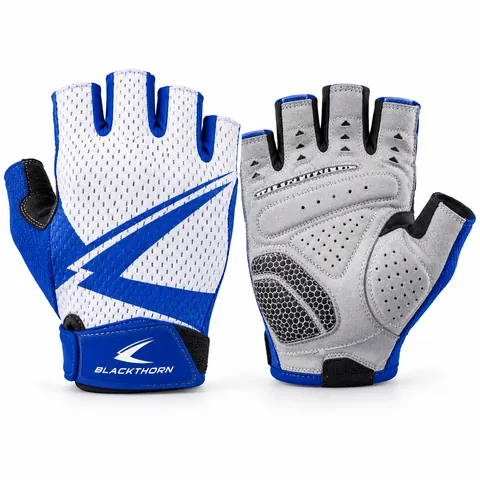 Royal Breakaway white and royal-blue half-finger cycling gloves, back and gel palm, OEM cycling gloves