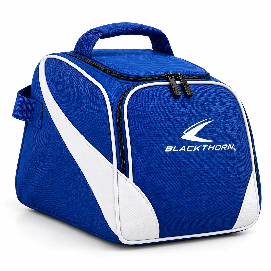 Royal Kitbox Boot Helmet Bag in royal blue with white sweep panel, front view, boot and helmet bag supplier