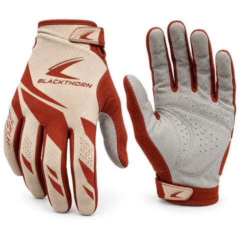 Sandtrack Rust MX gloves in sand beige and brick red with grey suede palm, private label MX gloves supplier