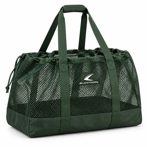 Spruce Mesh Drawcord Decoy Bag, three-quarter view, forest green bulk mesh decoy bag with drawcord top