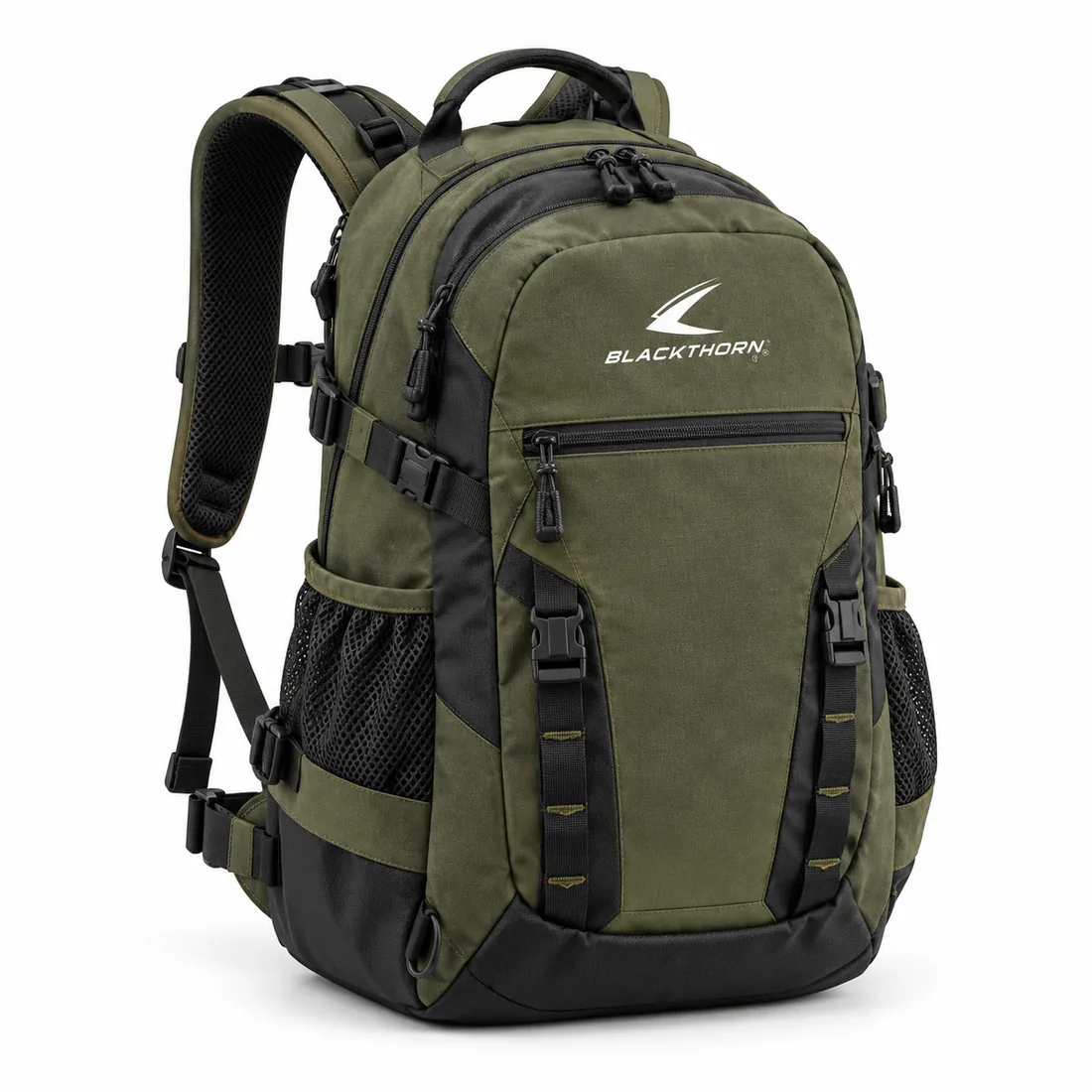 Timber Olive Hunting Day Pack, three-quarter view, olive green and black wholesale hunting day backpack