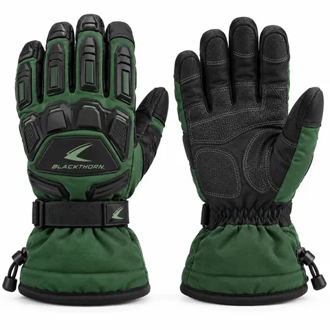Timberline Gauntlet winter gloves in forest green with TPR guards and drawcord gauntlet, winter gloves manufacturer