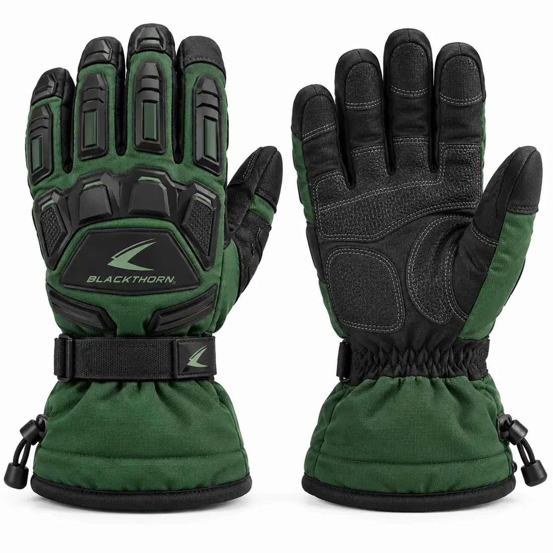 Timberline Gauntlet winter gloves in forest green with TPR guards and drawcord gauntlet, winter gloves manufacturer