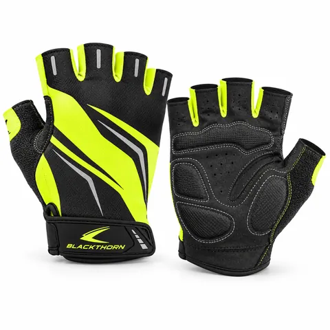 Volt Echelon fingerless hi-vis cycling gloves in fluorescent yellow and black, back and palm view