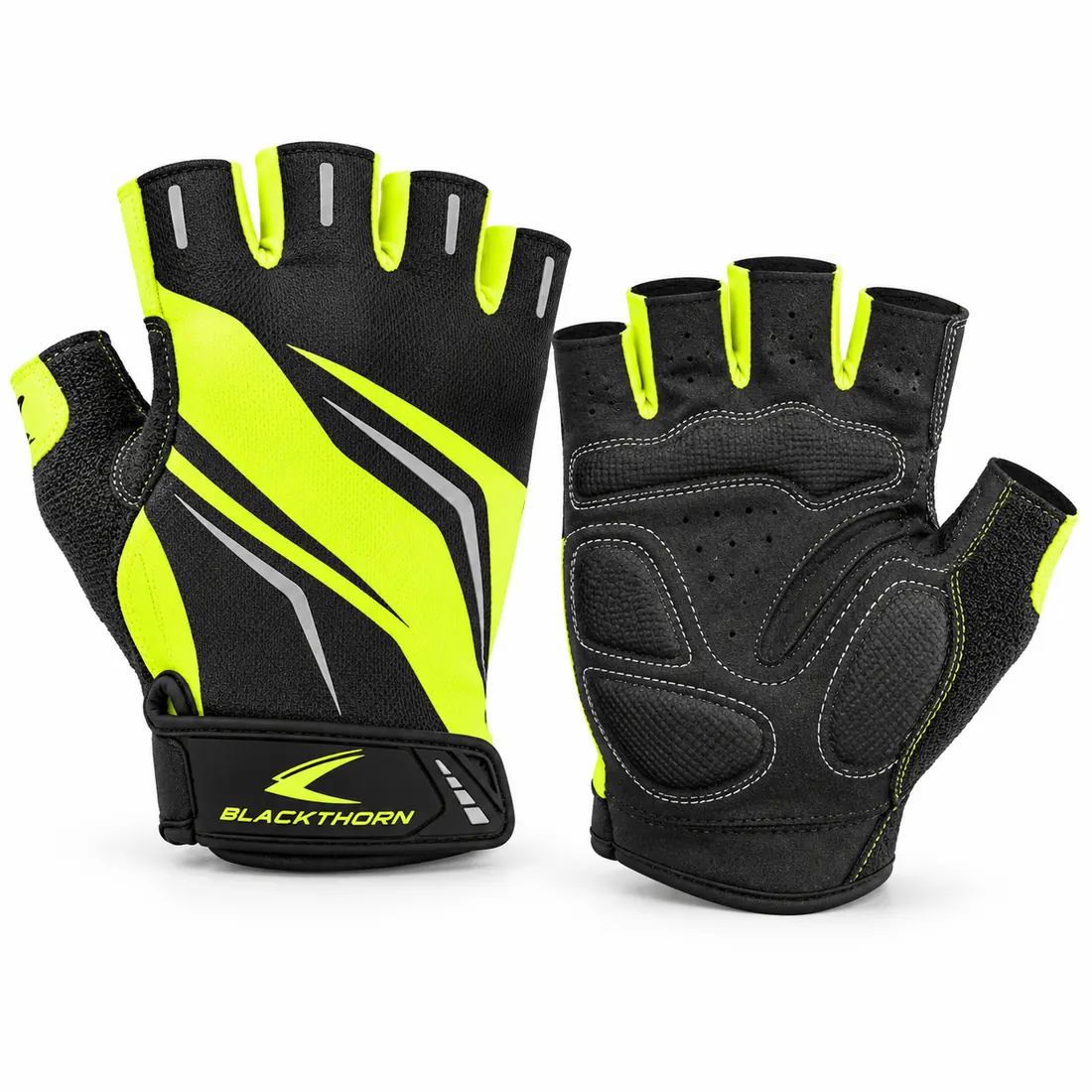 Volt Echelon fingerless hi-vis cycling gloves in fluorescent yellow and black, back and palm view