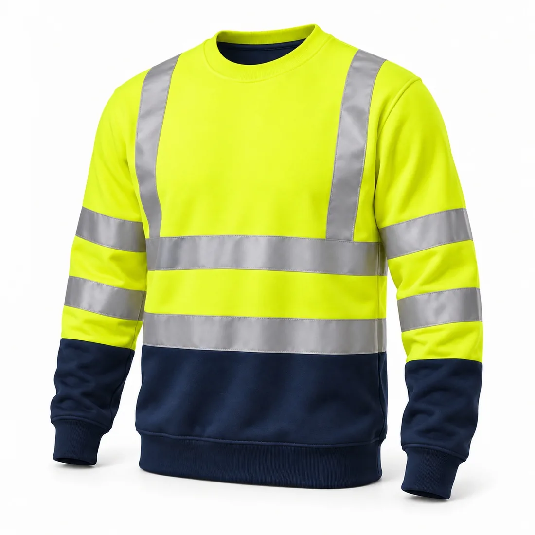 Yellow and navy reflective crew-neck hi-vis sweatshirt