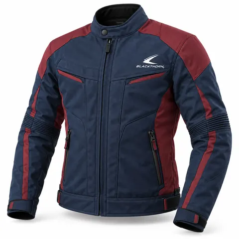 Navy & Burgundy Urban Motorcycle Jacket — Textile riding jackets by Blackthorn World