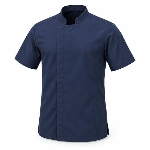 Navy Short-Sleeve Chef Jacket with Contrast Collar — wholesale chef jackets & coats by Blackthorn World
