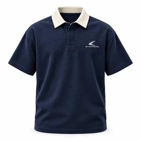 Navy Contrast-Collar Embroidered Polo — Streetwear · T-shirts, polos & joggers by Blackthorn World