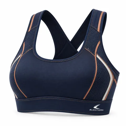 Navy Copper Sublimated Sports Bra — Activewear · Sports bras by Blackthorn World