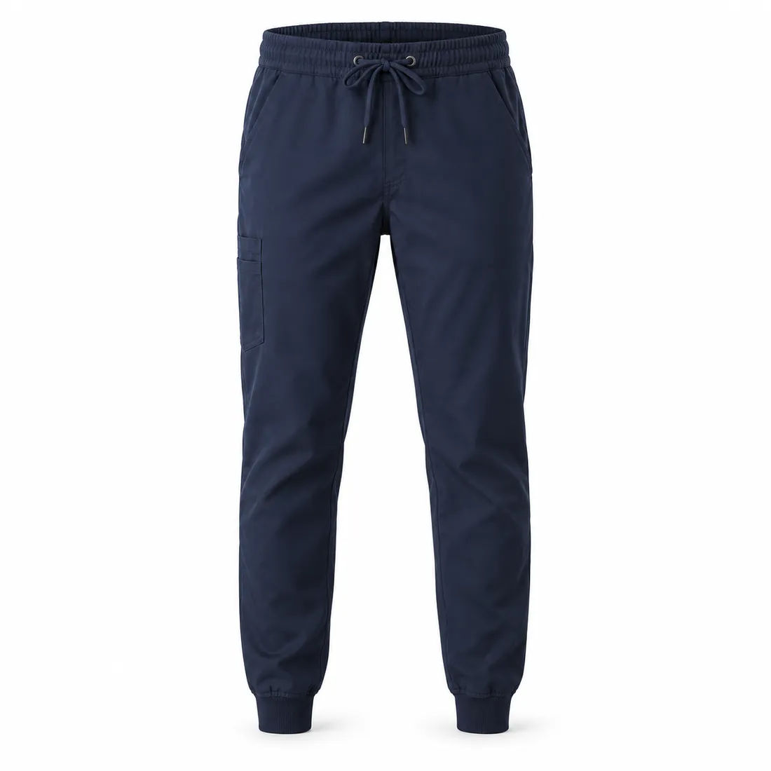 Navy jogger chef pants with drawstring waist, cargo pocket and cuffed hem, wholesale by Blackthorn World