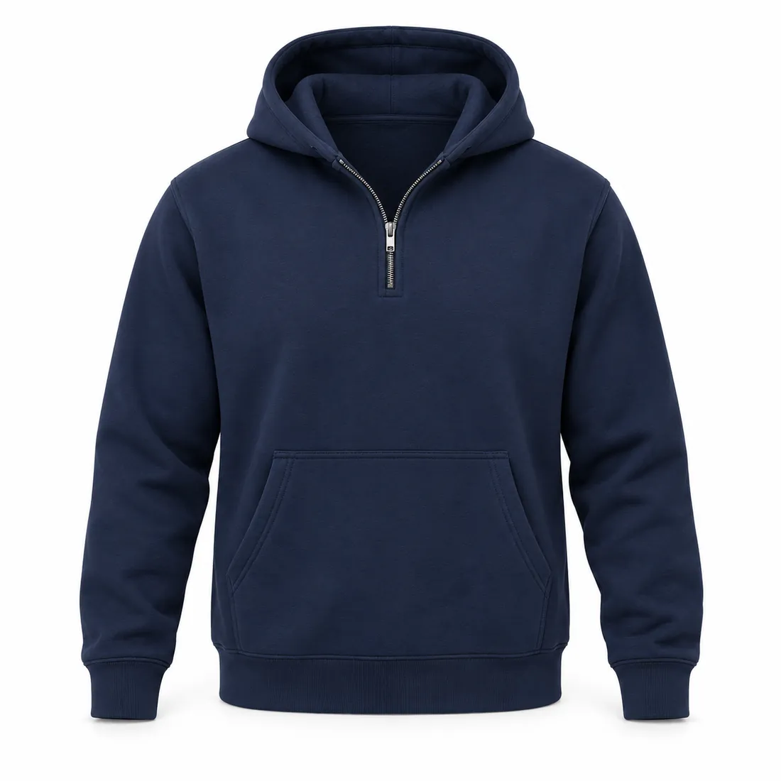 Navy quarter-zip hoodie with kangaroo pocket, wholesale by Blackthorn World