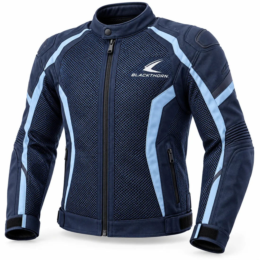 Navy & Sky Blue Mesh Motorcycle Jacket — mesh summer riding jackets by Blackthorn World
