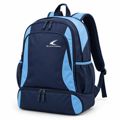 Navy & Sky Blue School Backpack with Boot Compartment — custom schoolwear by Blackthorn World