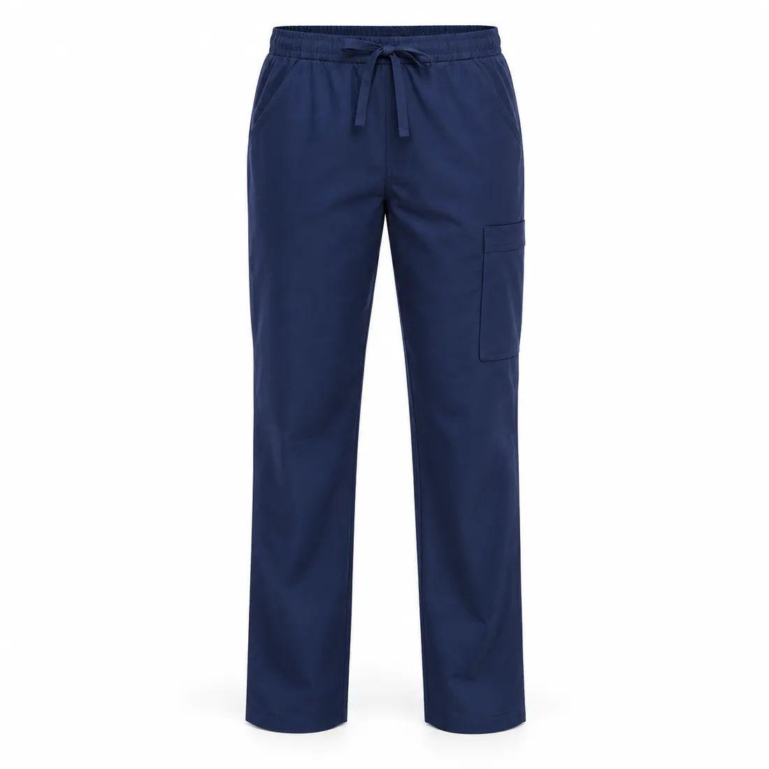 Navy straight-leg scrub pants with drawstring waist and cargo pocket, wholesale by Blackthorn World