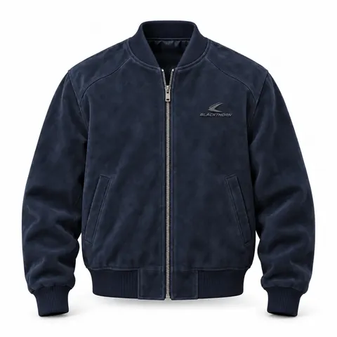 Navy Suede Bomber Jacket — Outerwear · Bomber & flight jackets by Blackthorn World