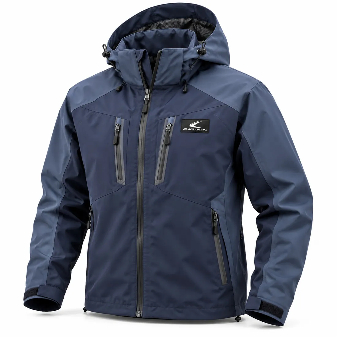 Navy Waterproof Fishing Jacket with Hood — fishing apparel by Blackthorn World