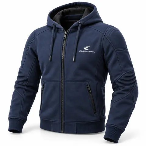 Navy Zip Reinforced Riding Hoodie — Armoured hoodies & riding shirts by Blackthorn World