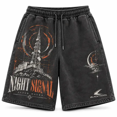 Night Signal Baggy Fleece Shorts — Streetwear shorts by Blackthorn World