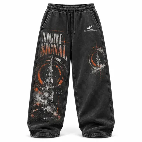 Night Signal Baggy Straight-Leg Sweatpants — Sweatpants, cargo & denim trousers by Blackthorn World