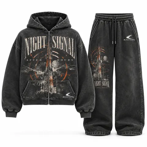 Night Signal Cropped Zip Hoodie Tracksuit — Tracksuits & sweatsuits by Blackthorn World