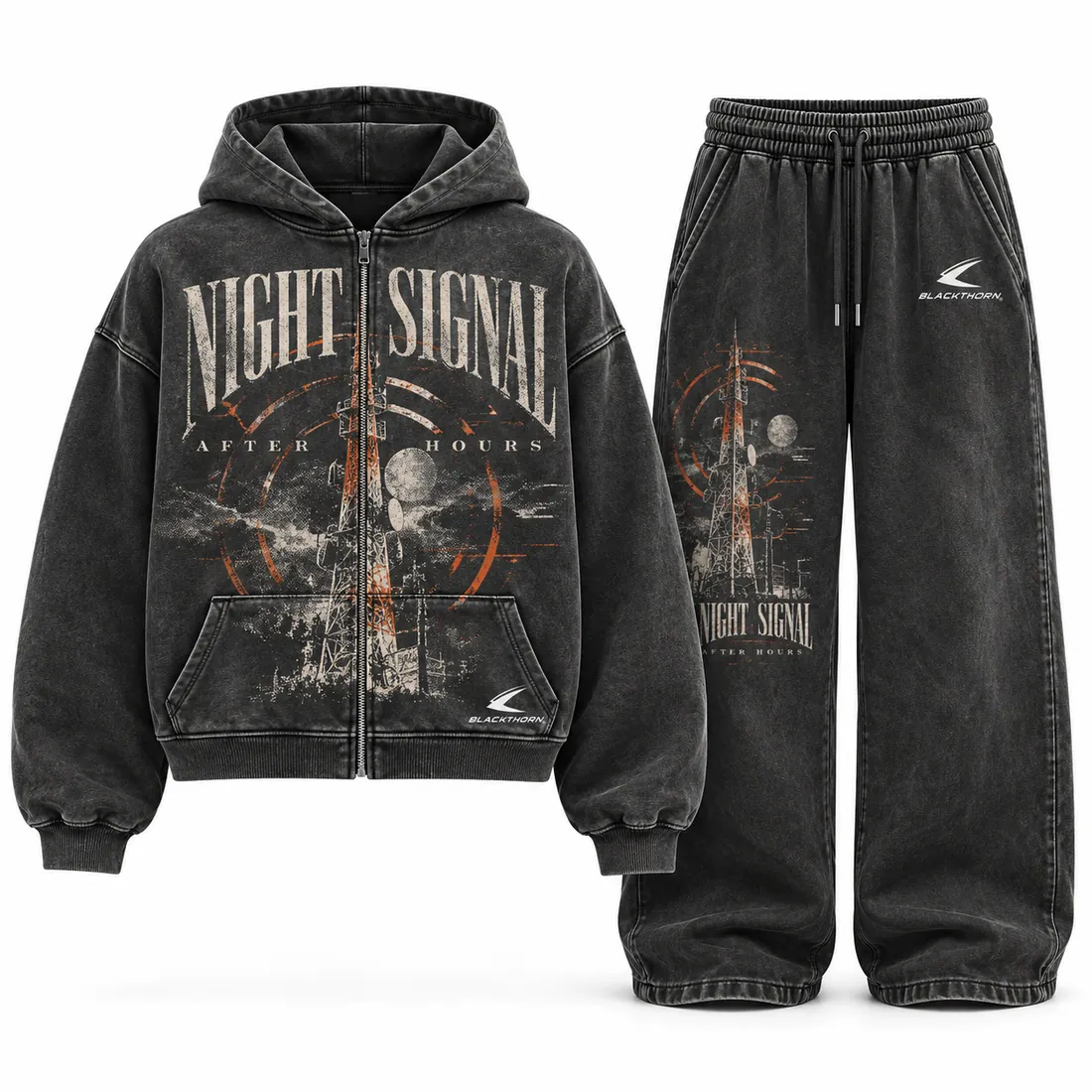 Night Signal Cropped Zip Hoodie Tracksuit — tracksuits & sweatsuits by Blackthorn World