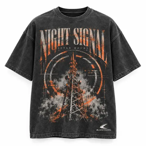 Night Signal Washed Charcoal Graphic Tee — Graphic T-shirts by Blackthorn World