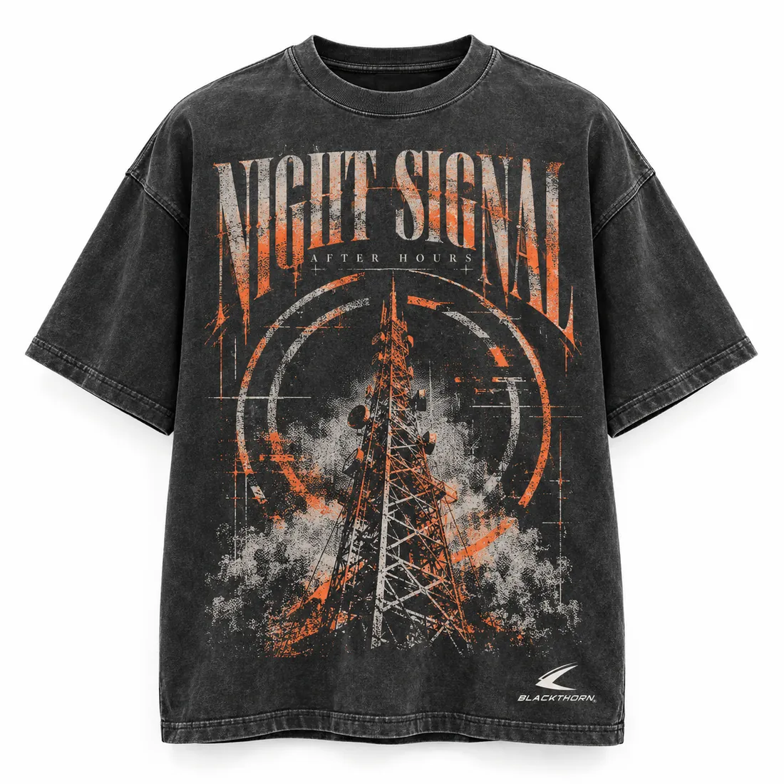 Night Signal Washed Charcoal Graphic Tee — graphic t-shirts by Blackthorn World