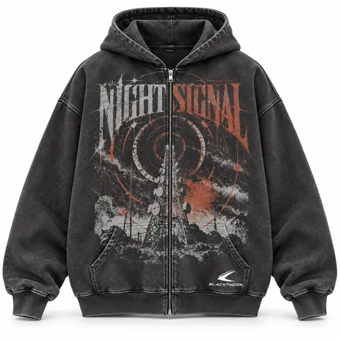 Night Signal Washed Charcoal Zip Hoodie — Hoodies & sweatshirts by Blackthorn World