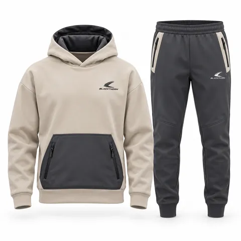 Oatmeal Hooded Fleece Après Set — custom ski wear by Blackthorn World