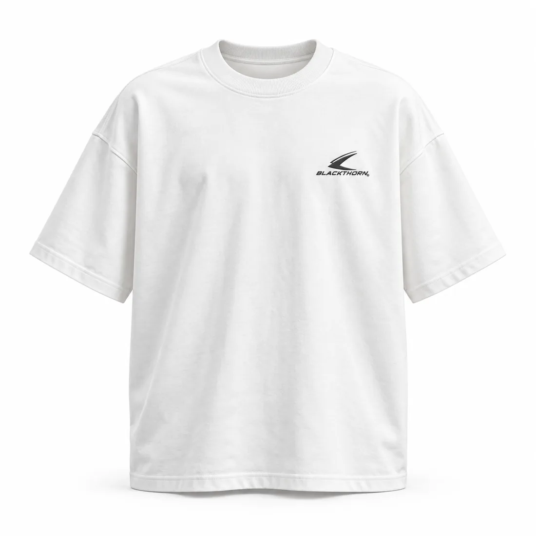 Off-white boxy heavyweight drop-shoulder T-shirt with small chest logo, front view