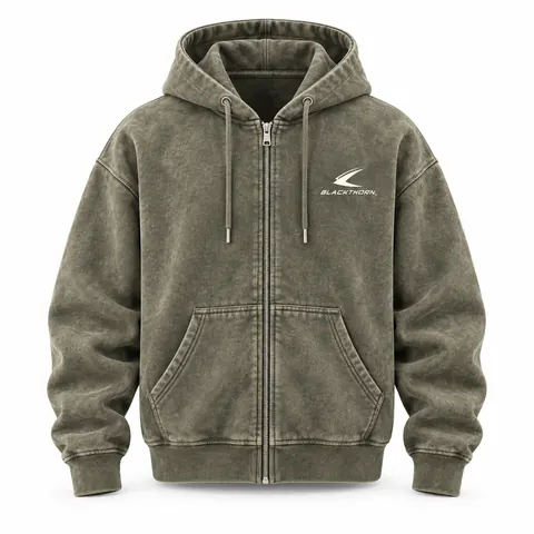 Olive Acid Wash Zip Hoodie — Streetwear · Hoodies & sweatshirts by Blackthorn World